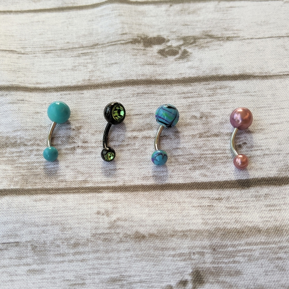 4pc Multi Color Belly Button Rings - Picture 2 of 4